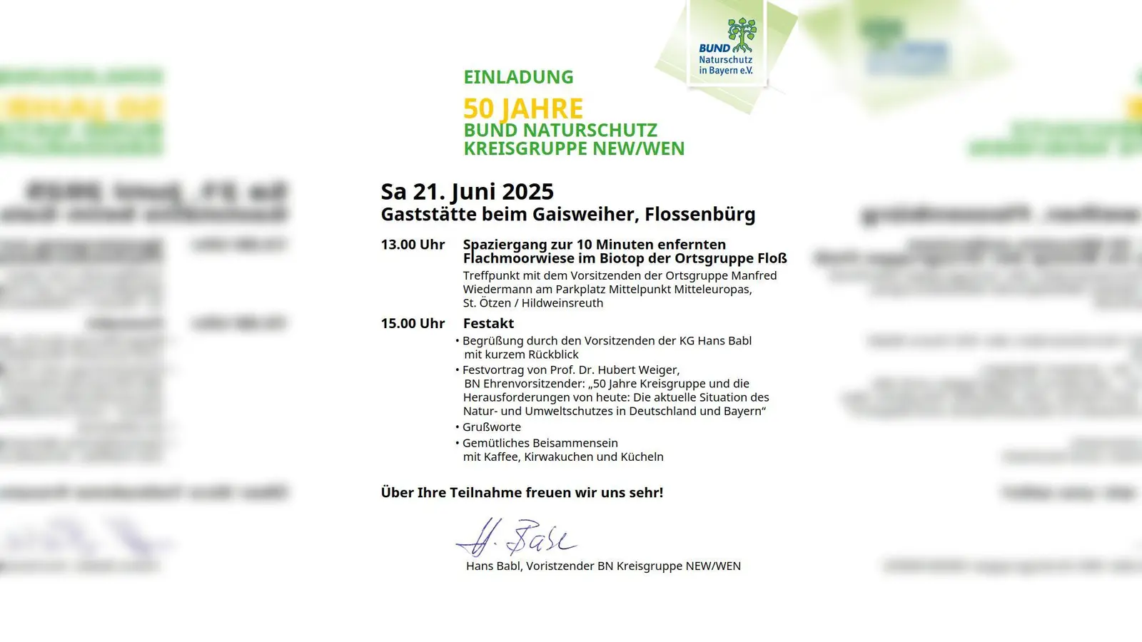 Einladung zur 50-Jahr-Feier des BN NEW-WEN (Bild: Gabi Fraunholz)