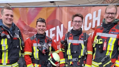 Den Atemschutz-Leistungswettbewerb absolvierten (von links) Jonas Fillep, Sven Hirschinger (beide Feuerwehr Poppberg), Andreas Müller (Feuerwehr Schwend) und Johannes Fillep (Feuerwehr Poppberg). (Bild: sis)