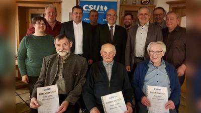Im Bild von links: 3.Reihe: Bauer Werner, Köstler Ferdinand, Schnurer Christian, Schnurrer Alfons. 2. Reihe: Altnöder Daniela, Ortsvorsitzender Hebert Christian, Bürgermeister Klaus Meyer, Landrat Roland Grillmeier, Ferdinand Scharnagl, 1. Reihe: Sommer Arthur, Altnöder Werner, Becker Franz (Bild: Anita Köstler )
